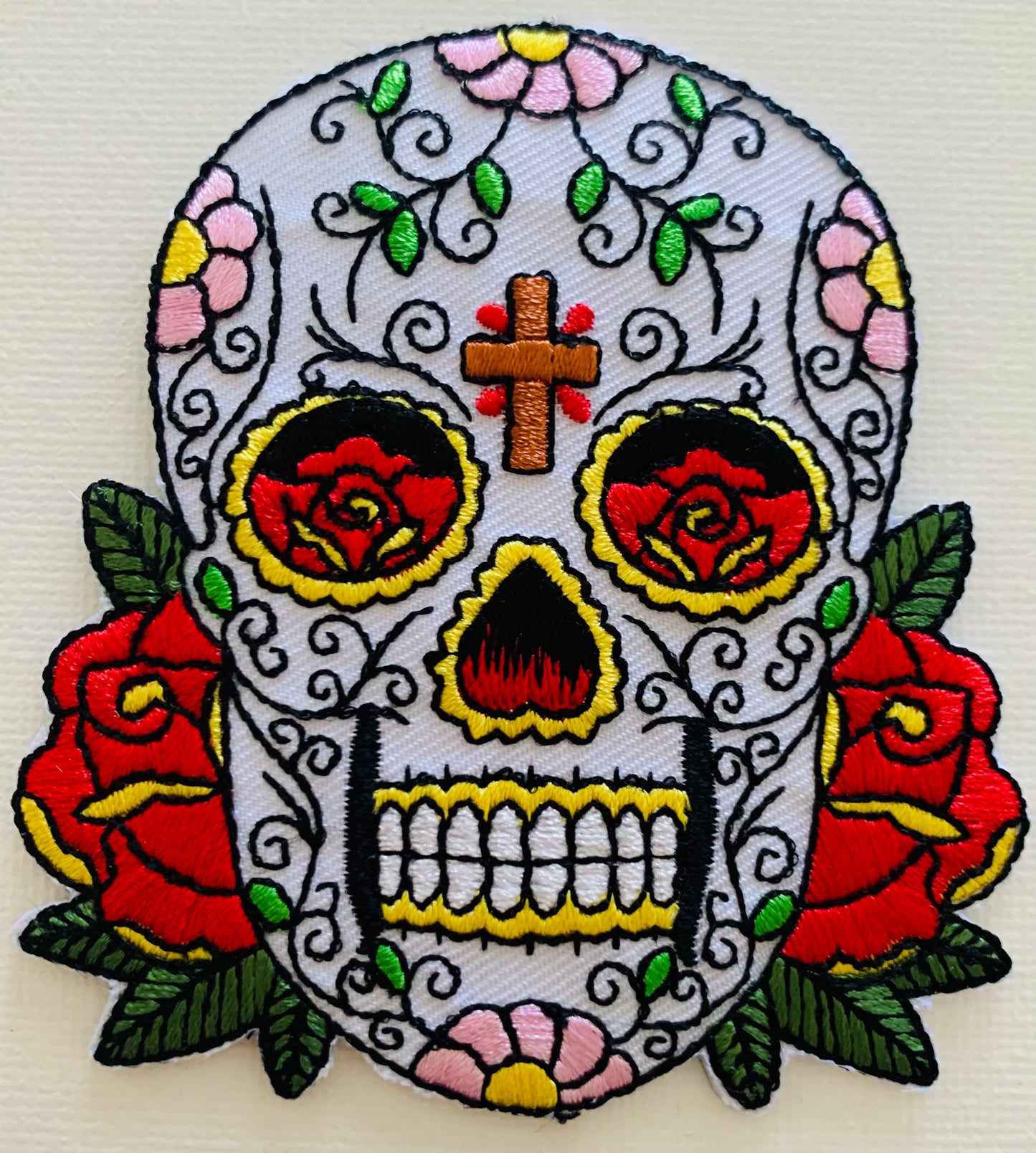 Sugar Skull w/ Cross 3.1"x3.4" Patch